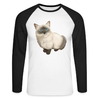 Ragdoll Katze - Unisex Baseballshirt langarm - Weiß/Schwarz - Vorne - Nik (191cm)