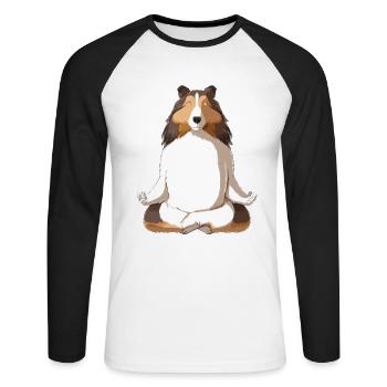 Yoga Sheltie Shetland Sheepdog - T-shirt baseball manches longues Homme - blanc/noir - Devant - Nik (191cm)