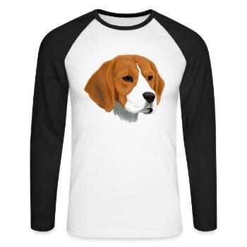 Chien Beagle - T-shirt baseball manches longues Homme - blanc/noir - Devant - Nik (191cm)