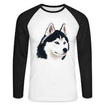 Chien husky - T-shirt baseball manches longues Homme - blanc/noir - Devant - Nik (191cm)