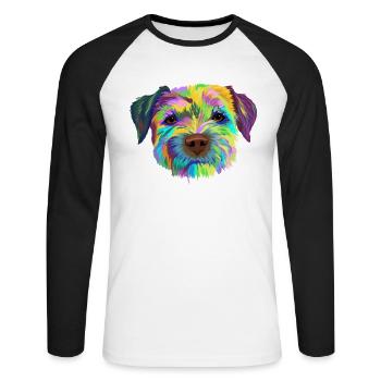 Border Terrier Dog - Unisex Long Sleeve Baseball T-Shirt - white/black - Front - Nik (191cm)