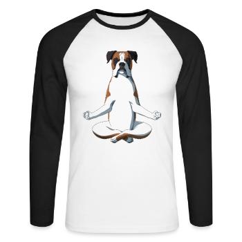 Yoga Boxer Dog - Unisex Long Sleeve Baseball T-Shirt - white/black - Front - Nik (191cm)