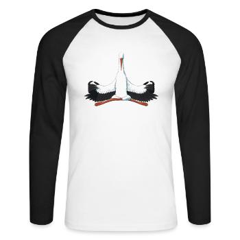 Méditation cigogne - T-shirt baseball manches longues Homme - blanc/noir - Devant - Nik (191cm)