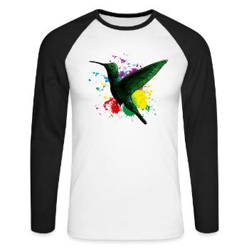 Oiseau - T-shirt baseball manches longues Homme - blanc/noir - Devant - Nik (191cm)