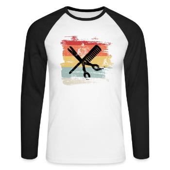 Coiffeur rétro cadeau pour les coiffeurs - T-shirt baseball manches longues Homme - blanc/noir - Devant - Nik (191cm)