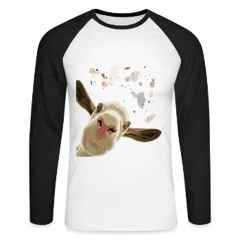 Neugierige Ziege - Unisex Baseballshirt langarm - Weiß/Schwarz - Vorne - Nik (191cm)