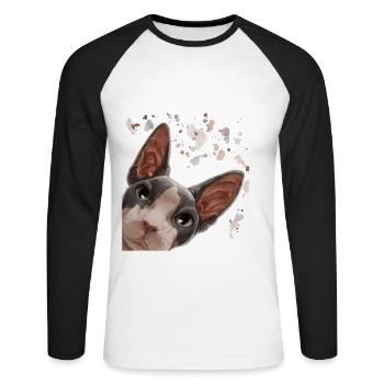 Curieux Sphynx chat - T-shirt baseball manches longues Homme - blanc/noir - Devant - Nik (191cm)