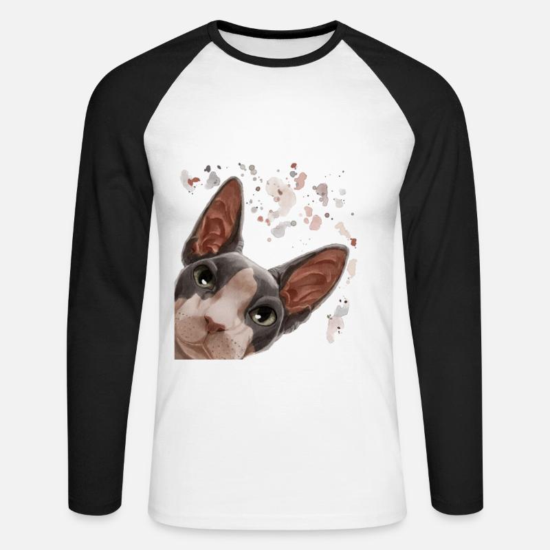 Neugierige Sphynx Katze - Unisex Baseballshirt langarm - Weiß/Schwarz