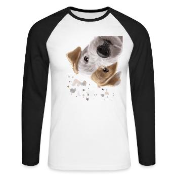 Curious Parson Russell Terrier Dog - Unisex Long Sleeve Baseball T-Shirt - white/black - Front - Nik (191cm)