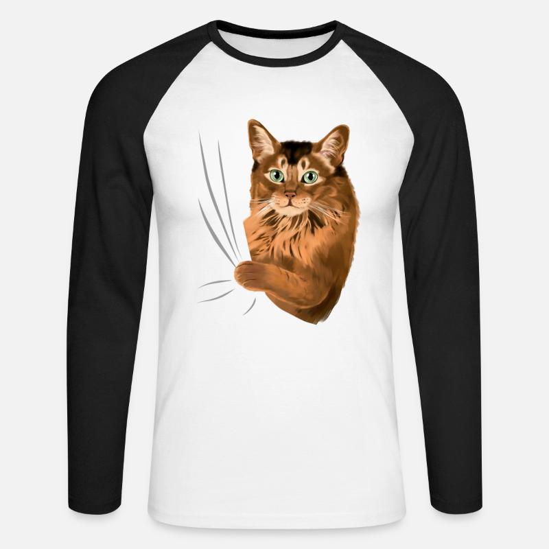 Somalikatze - Unisex Baseballshirt langarm - Weiß/Schwarz