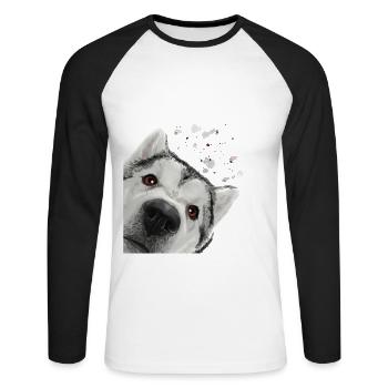 Curieux Alaskan Malamute chien - T-shirt baseball manches longues Homme - blanc/noir - Devant - Nik (191cm)
