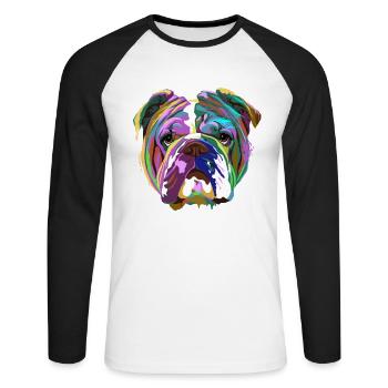 English Bulldog Splash - Unisex Long Sleeve Baseball T-Shirt - white/black - Front - Nik (191cm)