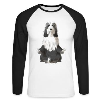 Bearded Collie chien méditation - T-shirt baseball manches longues Homme - blanc/noir - Devant - Nik (191cm)