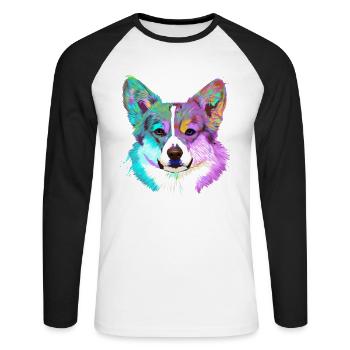 Colored Corgi Dog - Unisex Long Sleeve Baseball T-Shirt - white/black - Front - Nik (191cm)