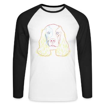 English Cocker Spaniel Hund - Unisex Baseballshirt langarm - Weiß/Schwarz - Vorne - Nik (191cm)