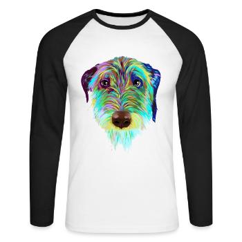 Splash Irish Wolfhound Dog - Unisex Long Sleeve Baseball T-Shirt - white/black - Front - Nik (191cm)