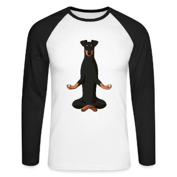 Meditating Manchester Terrier Dog - Unisex Long Sleeve Baseball T-Shirt - white/black - Front - Nik (191cm)