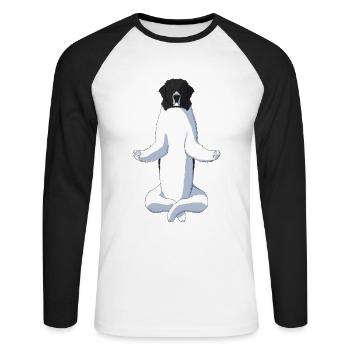 Chien de yoga méditant Landseer - T-shirt baseball manches longues Homme - blanc/noir - Devant - Nik (191cm)