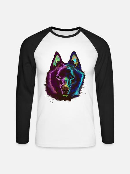 Splash Schipperke Dog - Unisex Long Sleeve Baseball T-Shirt - white/black