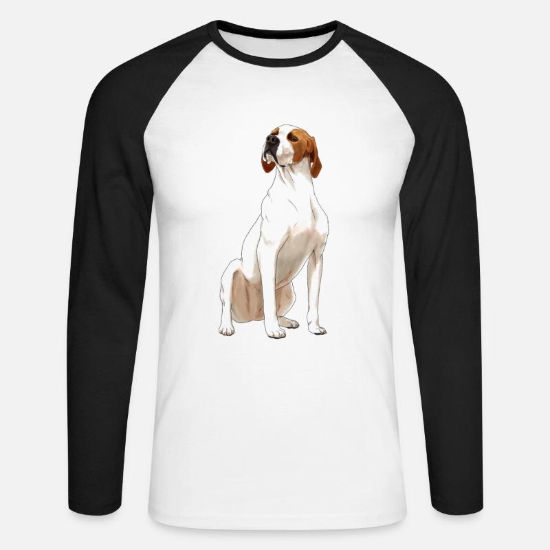 Sitzender English Pointer Hund - Unisex Baseballshirt langarm - Weiß/Schwarz