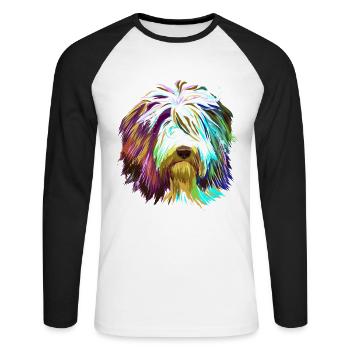Splash Bearded Collie chien - T-shirt baseball manches longues Homme - blanc/noir - Devant - Nik (191cm)