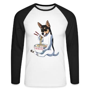 Japanischer Anime Rat Terrier Hund Ramen - Unisex Baseballshirt langarm - Weiß/Schwarz - Vorne - Nik (191cm)