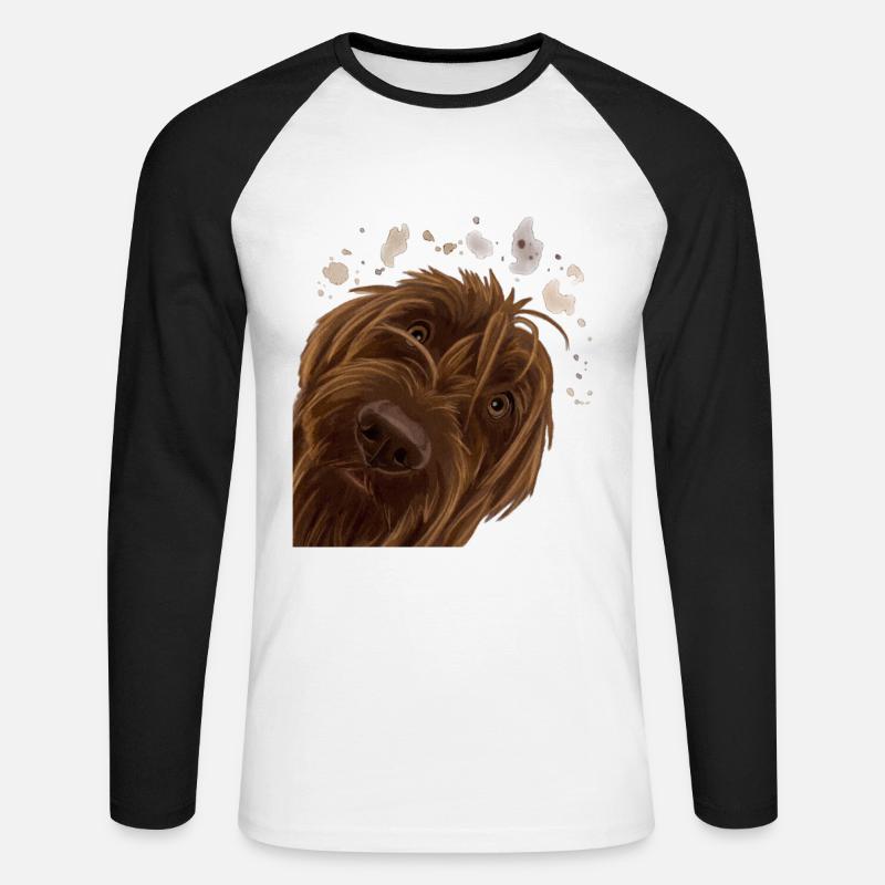 Neugieriger Wirehaired Pointing Griffon Hund - Unisex Baseballshirt langarm - Weiß/Schwarz