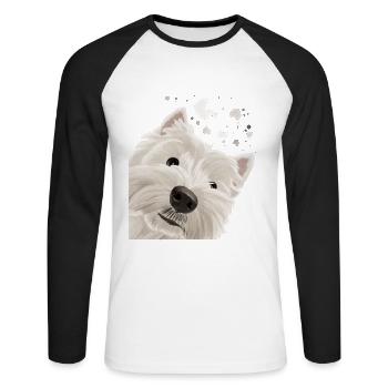 Neugieriger West Highland White Terrier Hund - Unisex Baseballshirt langarm - Weiß/Schwarz - Vorne - Nik (191cm)