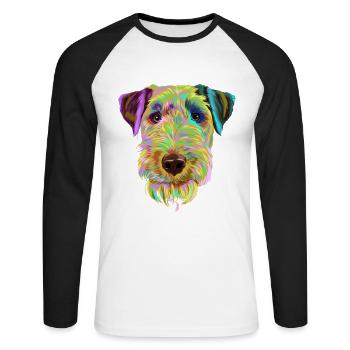 Splash Welsh Terrier Dog - Unisex Long Sleeve Baseball T-Shirt - white/black - Front - Nik (191cm)