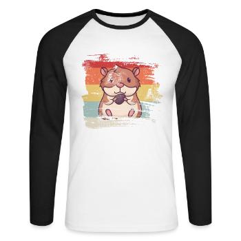 Hamster rétro - T-shirt baseball manches longues Homme - blanc/noir - Devant - Nik (191cm)