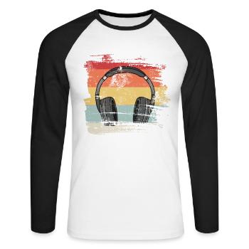 Retro 80er 90er Kopfhörer - Unisex Baseballshirt langarm - Weiß/Schwarz - Vorne - Nik (191cm)