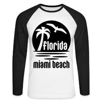 Floride, Miami beach (soleil, palmier, oiseau) - T-shirt baseball manches longues Homme - blanc/noir - Devant - Nik (191cm)