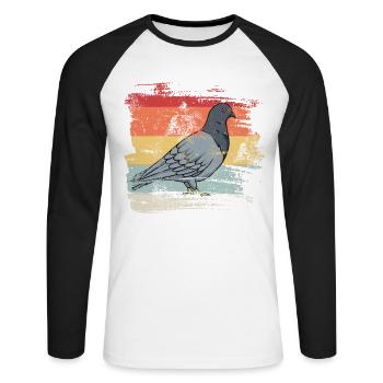 Retro Bird Pigeon - Unisex Long Sleeve Baseball T-Shirt - white/black - Front - Nik (191cm)