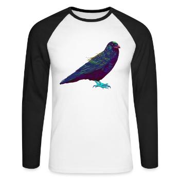 Splash Raven Bird Crow - Unisex Long Sleeve Baseball T-Shirt - white/black - Front - Nik (191cm)