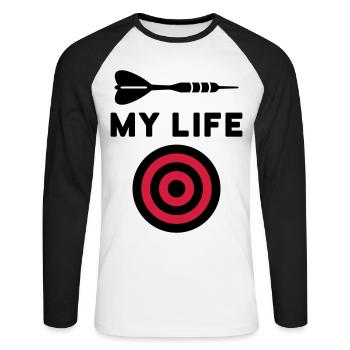 Ma vie (fléchette, cible) - T-shirt baseball manches longues Homme - blanc/noir - Devant - Nik (191cm)