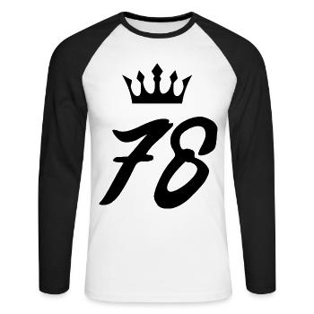 78 Couronne numérique - T-shirt baseball manches longues Homme - blanc/noir - Devant - Nik (191cm)