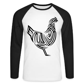 Tatouage tribal de poulet - T-shirt baseball manches longues Homme - blanc/noir - Devant - Nik (191cm)
