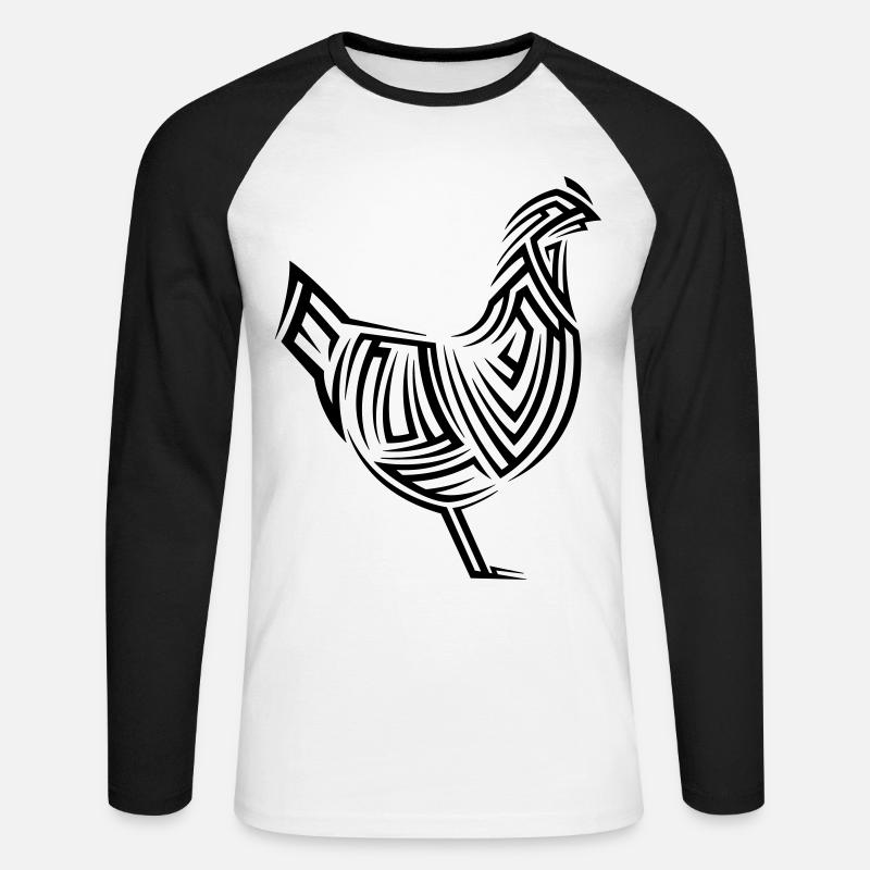 Huhn Tribal Tattoo - Unisex Baseballshirt langarm - Weiß/Schwarz