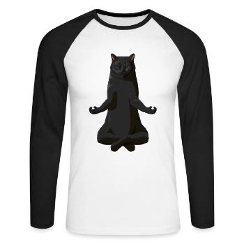 Drôle de yoga british shorthair cat - T-shirt baseball manches longues Homme - blanc/noir - Devant - Nik (191cm)