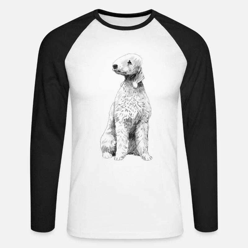Sitzinder Hund Bedlington Terrier - Unisex Baseballshirt langarm - Weiß/Schwarz