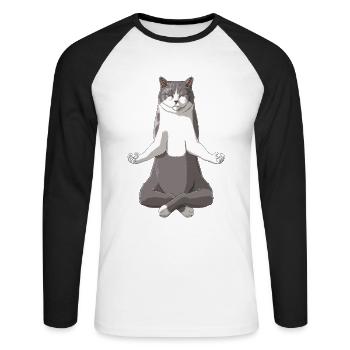 Lustige Yoga Bi-Colour Britisch Kurzhaar Katze - Unisex Baseballshirt langarm - Weiß/Schwarz - Vorne - Nik (191cm)