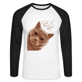 Drôle de crème curieuse British Shorthair Cat - T-shirt baseball manches longues Homme - blanc/noir - Devant - Nik (191cm)