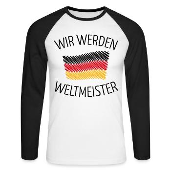 Wir Werden Weltmeister (Deutschlandflagge Skizze) - Unisex Baseballshirt langarm - Weiß/Schwarz - Vorne - Nik (191cm)