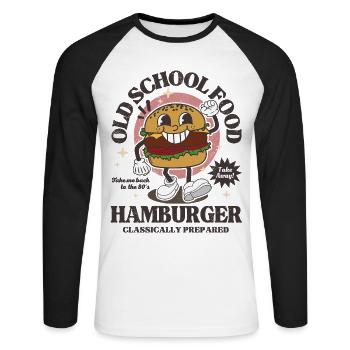 Old School Food Retro-Burger - Unisex Baseballshirt langarm - Weiß/Schwarz - Vorne - Nik (191cm)