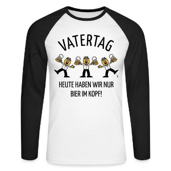 Vatertag – Bier Im Kopf (Karikatur Tanz / 3C / B) - Unisex Baseballshirt langarm - Weiß/Schwarz - Vorne - Nik (191cm)