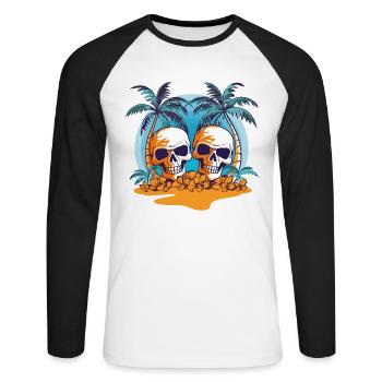 Summer Sun Palm Trees Skull Beach Sea Holiday - Unisex Long Sleeve Baseball T-Shirt - white/black - Front - Nik (191cm)