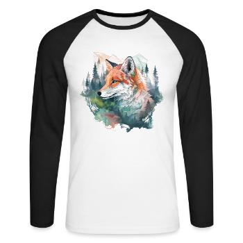 Fox Fox Head Nature Wilderness Forest Trees Mountains - Unisex Long Sleeve Baseball T-Shirt - white/black - Front - Nik (191cm)