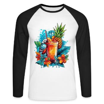 Sommer Cocktail Ananas Ara Papagei Blumen Urlaub - Unisex Baseballshirt langarm - Weiß/Schwarz - Vorne - Nik (191cm)