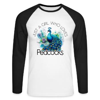 Peacock Flowers Peacock Feather Exotic Colorful Colorful - Unisex Long Sleeve Baseball T-Shirt - white/black - Front - Nik (191cm)