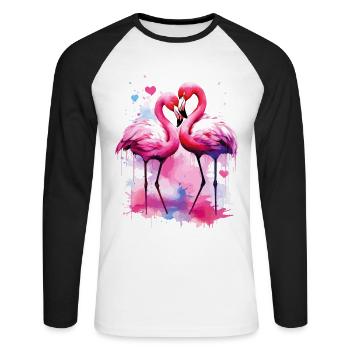 Flamingo Amour Couple Couple Romantique Coeur J’Aime - T-shirt baseball manches longues Homme - blanc/noir - Devant - Nik (191cm)
